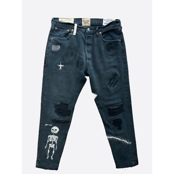 Gallery Dept Black F**k Face Distressed Jeans - Picture 1 of 6